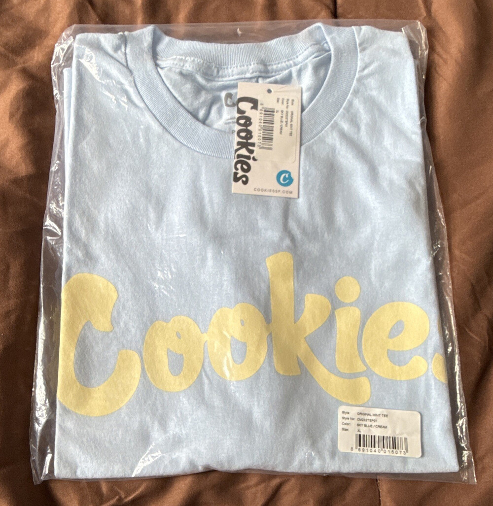 COOKIES MENS ORIGINAL MINT LOGO GRAPHIC T-SHIRT BLUE CREW NECK SIZE XL CMS101